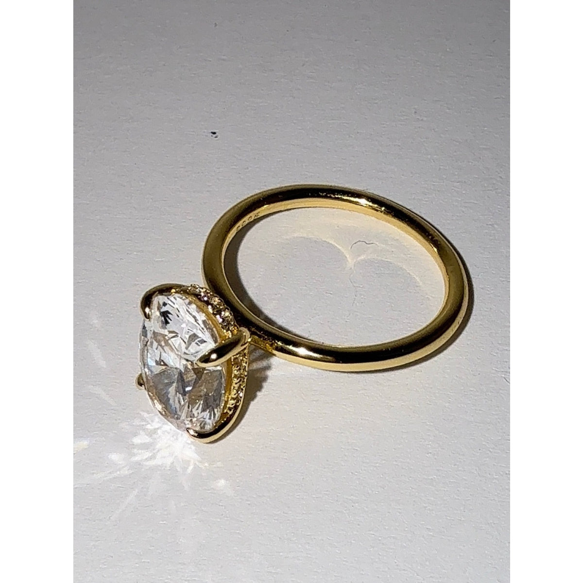 3.5 CT Oval Cubic Zirconia Engagement Ring Gold Over S925 Silver Size 6