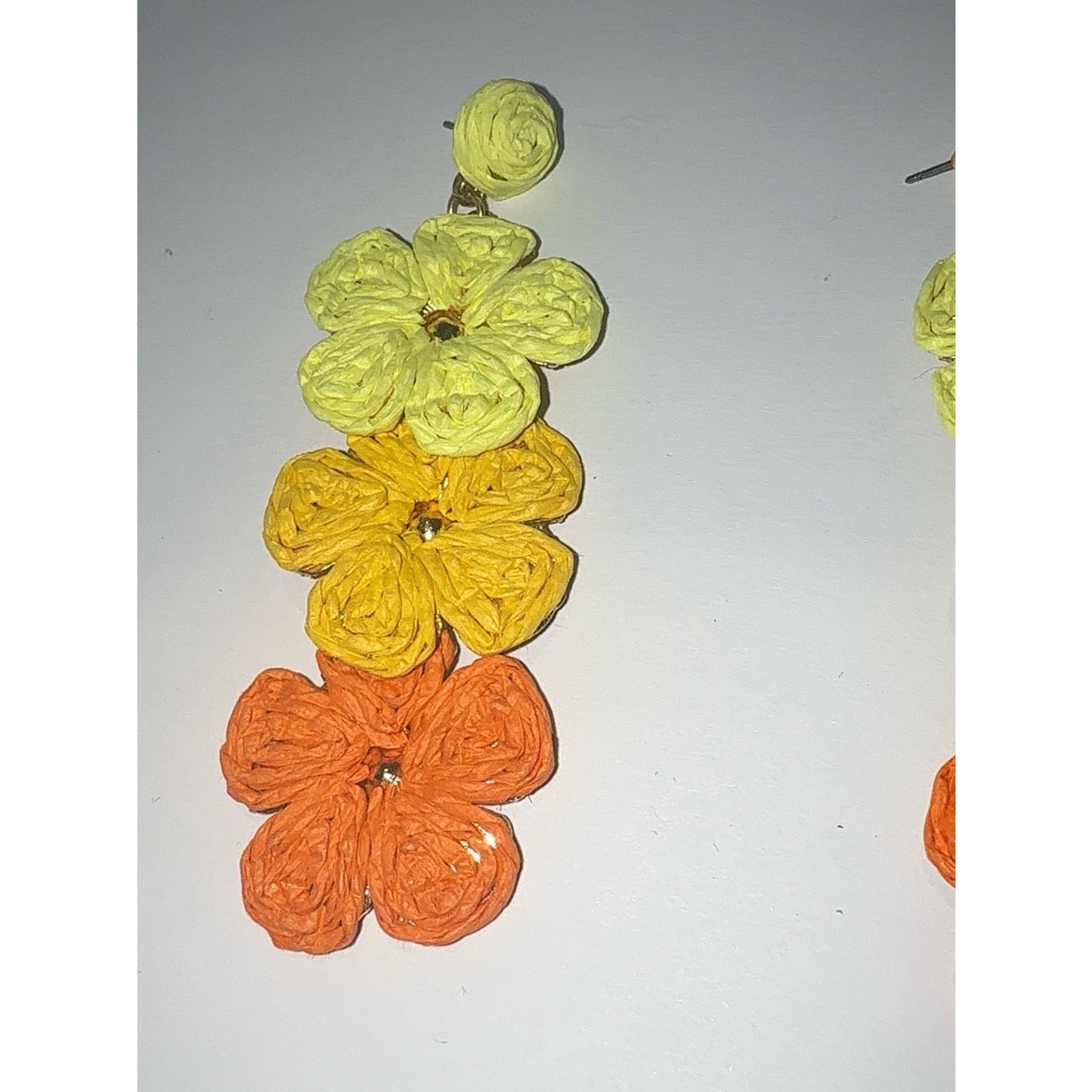 Handmade Boho Raffia Floral Drop Earrings Summer Beach Statement