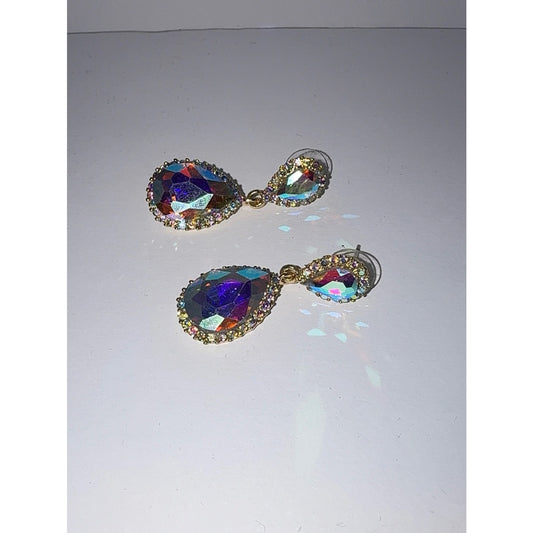 Austrian Crystal Iridescent Teardrop Dangle Earrings | AB Drop