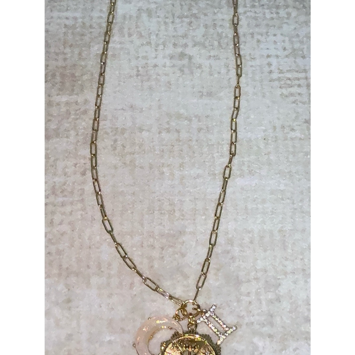 Gold Plated Gemini Zodiac Multi-Charm Paperclip Chain Necklace