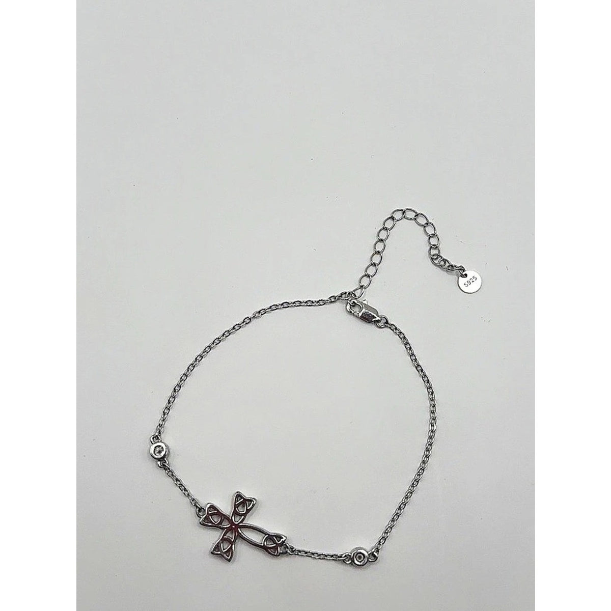 925 Sterling Silver Celtic Cross Bracelet Cz Accents