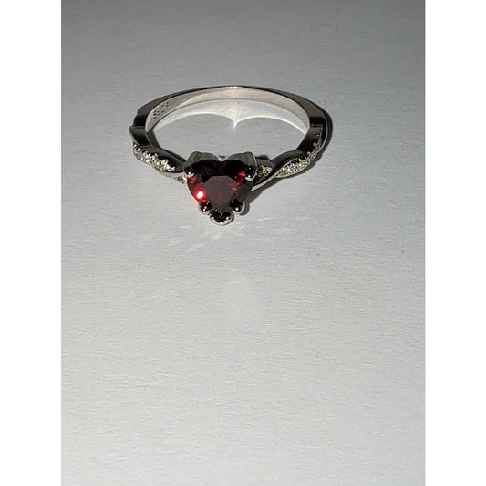 S925 Sterling Silver Red Heart CZ Twisted Band Ring Size 6